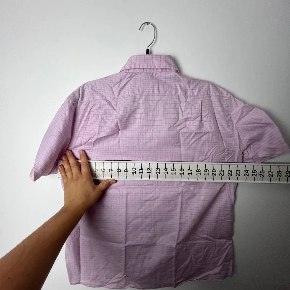 Proper Cloth Button Down Shirt Mens XL Pink Blue Plaid Short Sleeve Business